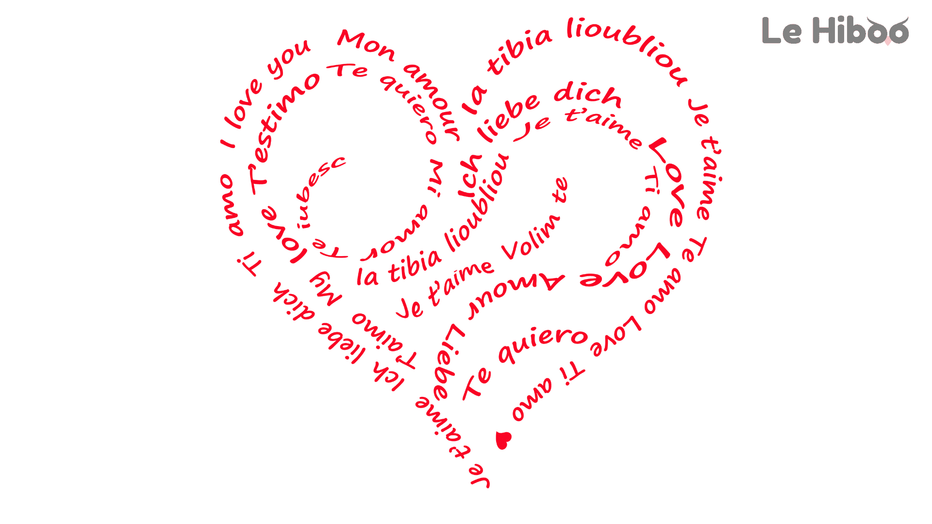 Texte calligramme rouge en forme de coeur Texte calligramme rouge en forme de coeur